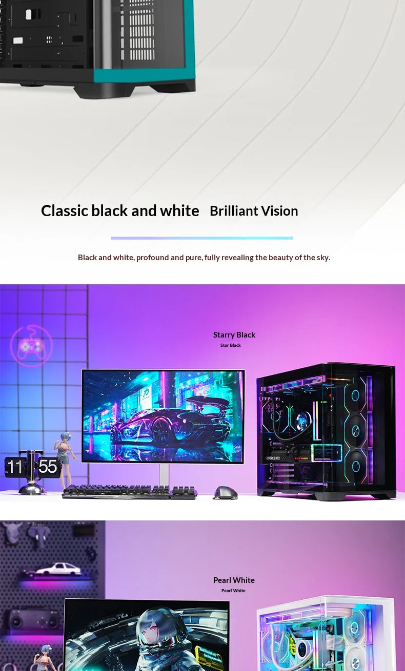 WJCOOLMAN Sky curtain Plus ATX PC gaming case Curved glass sea view room Desktop computer case 360 water cooler gabinete gamer KingsLab Edition