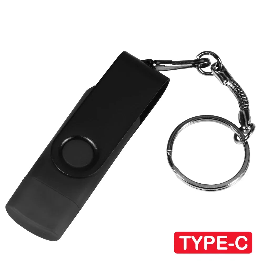 TYPE-C Black USB Flash Drive 128GB Free Key Chain Pen Drive 64GB High Speed Memory Stick 32GB For Mobile Phone USB Stick 16GB