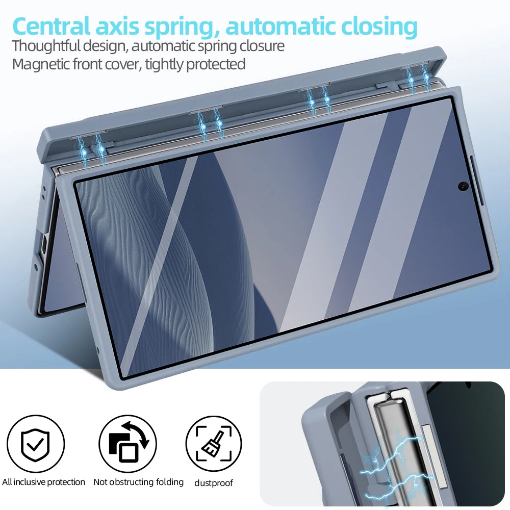 Full Cover PU Leather Z Fold 7 Case With Magnetic Hinge Protector, Touch Pen And Privacy Glass Film For Galaxy Z Fold 7 Fold 6