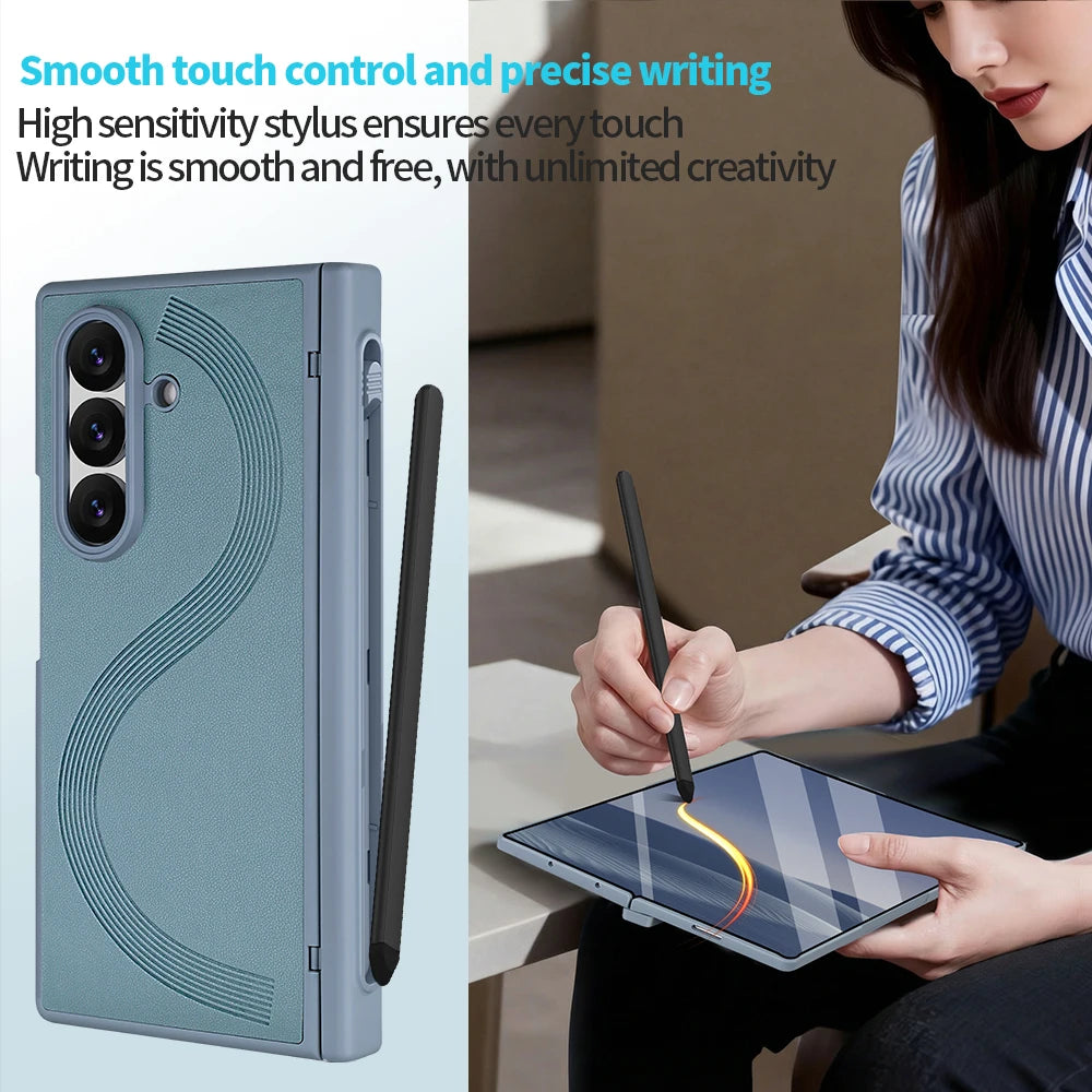 Full Cover PU Leather Z Fold 7 Case With Magnetic Hinge Protector, Touch Pen And Privacy Glass Film For Galaxy Z Fold 7 Fold 6