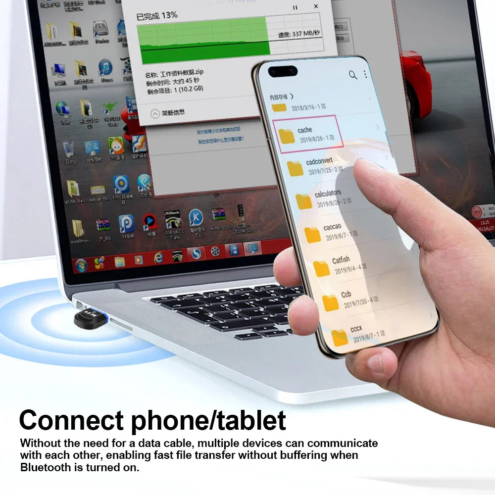 Bluetooth 6.0 Adapter Wireless Audio Transmitter Receiver USB Dongle for Car Headphone Speaker Driver Free ForWindows 8.1/10/11