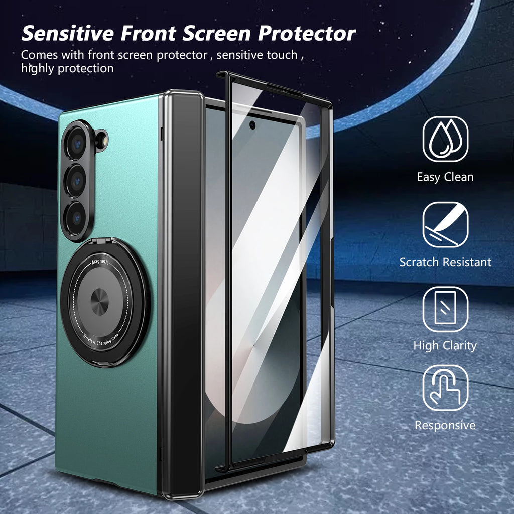 VIETAO Aluminum Alloy Plate PC Back Cover Z Fold 7 Phone Case With 360° Rotatable Magnet Metal Bracket For Galaxy Z Fold 7/6/5/4