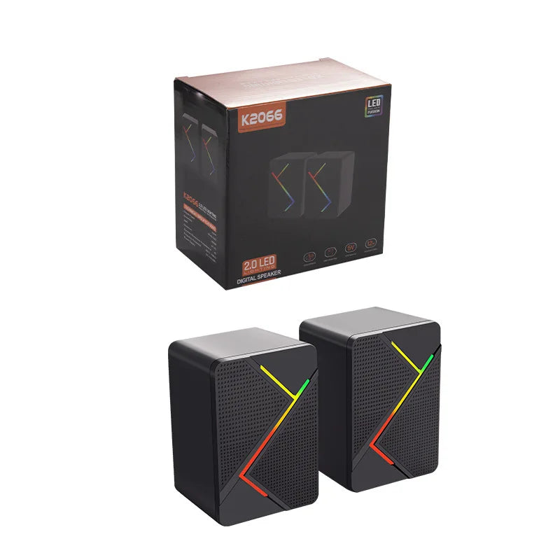 PC Computer Stereo Speaker  RGB Gaming Speakers - USB Powered 2.0 Channel Stereo Sound System with Colorful LED Lights