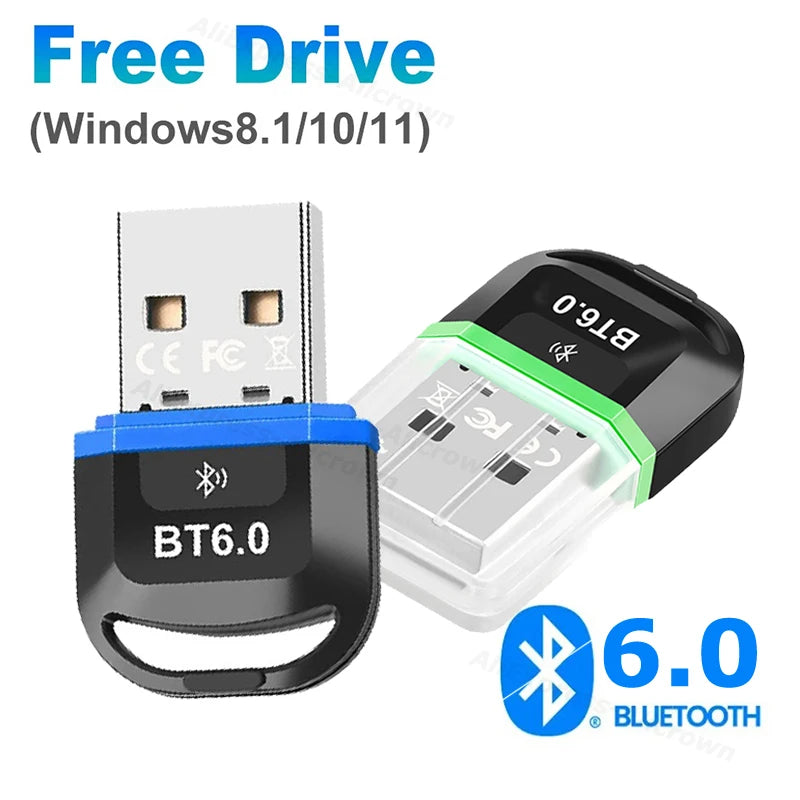 Bluetooth 6.0 Adapter Wireless Audio Transmitter Receiver USB Dongle for Car Headphone Speaker Driver Free ForWindows 8.1/10/11