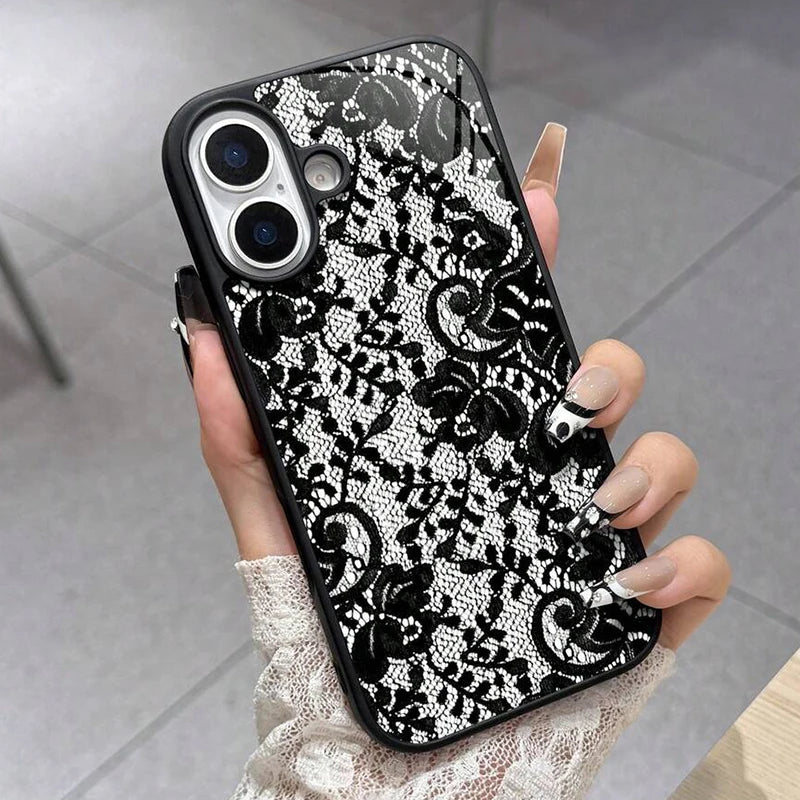 For iPhone 17 16 15 14 13 12 11 Pro Max Case Exquisite Lace Pattern Silicone Cover For iPhone Air 16E 16 Plus XS X XR Soft Funda