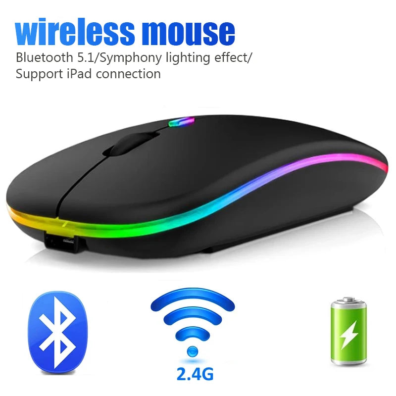 Wireless Mouse For Laptop PC Bluetooth RGB Rechargeable Mouses Wireless Computer Silent Mice LED Backlit Ergonomic Gaming Mouse KingsLab Edition