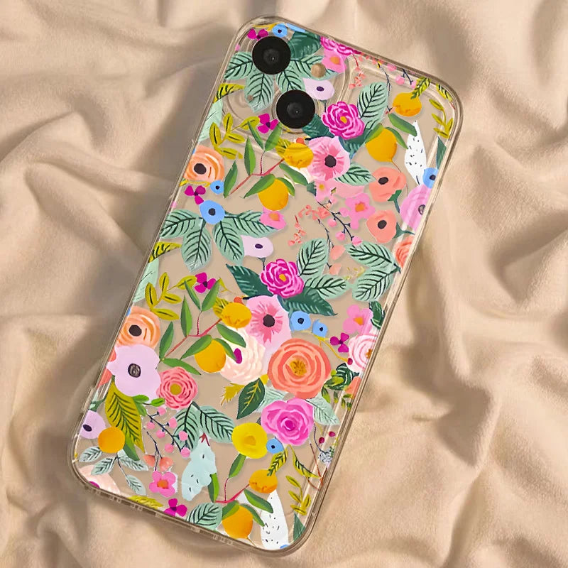 Clear Cases For iPhone 17 Pro Max Case iPhone 15 Pro Max 11 14 13 12 16e 17 X XS XR 7 8 Plus SE Fundas Flower Soft Back Cover