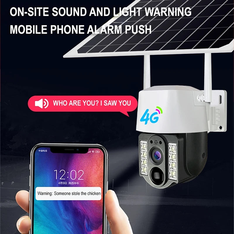 Solar Camera 4G Sim Outdoor Wireless IP Camara PIR Motion Detection Waterproof CCTV Low Powered Battery Home Security Protection