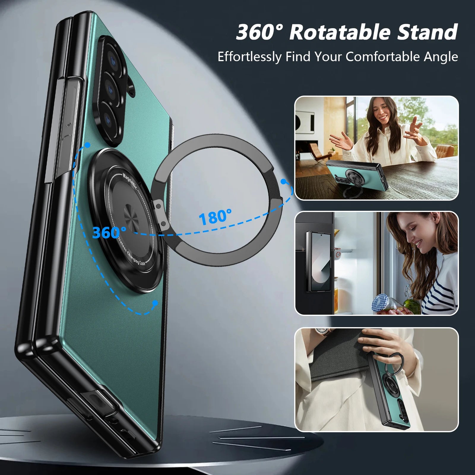 VIETAO Aluminum Alloy Plate PC Back Cover Z Fold 7 Phone Case With 360° Rotatable Magnet Metal Bracket For Galaxy Z Fold 7/6/5/4