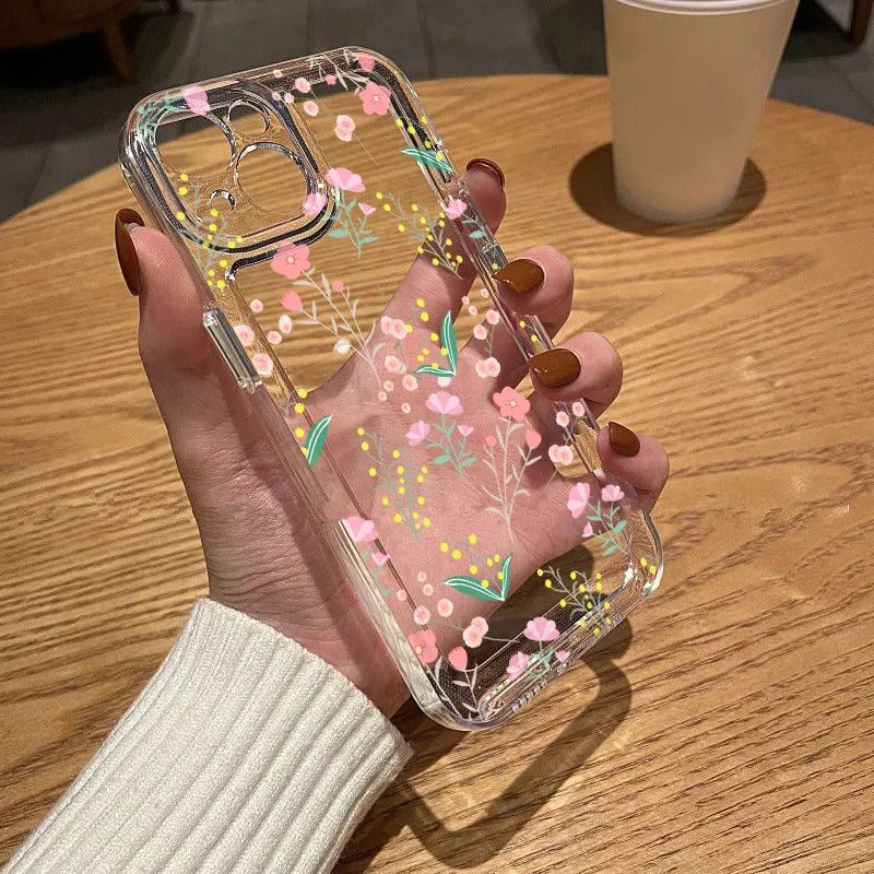 Clear Cases For iPhone 17 Pro Max Case iPhone 15 Pro Max 11 14 13 12 16e 17 X XS XR 7 8 Plus SE Fundas Flower Soft Back Cover