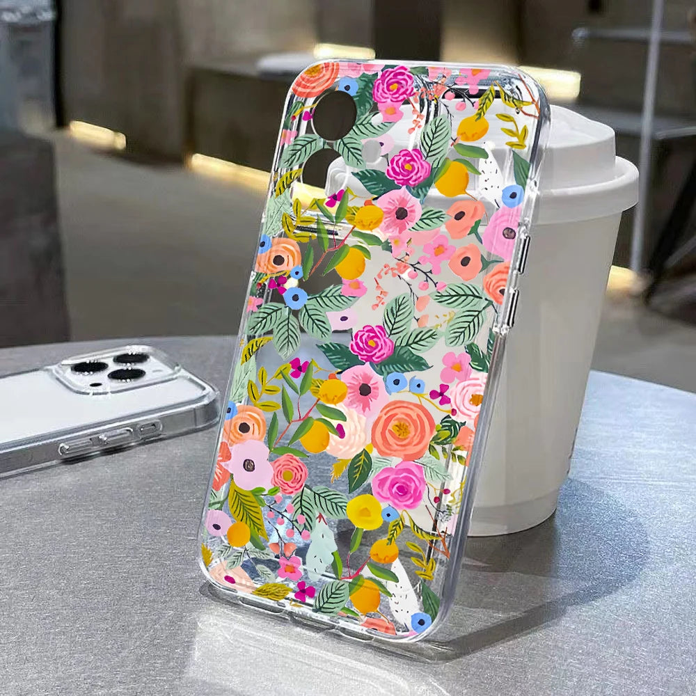 Clear Cases For iPhone 17 Pro Max Case iPhone 15 Pro Max 11 14 13 12 16e 17 X XS XR 7 8 Plus SE Fundas Flower Soft Back Cover