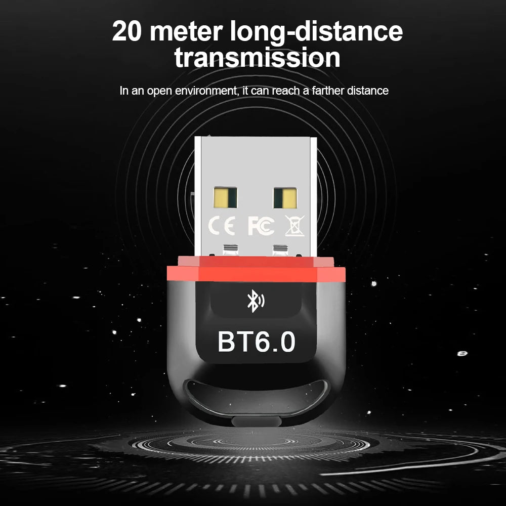 Bluetooth 6.0 Adapter Wireless Audio Transmitter Receiver USB Dongle for Car Headphone Speaker Driver Free ForWindows 8.1/10/11