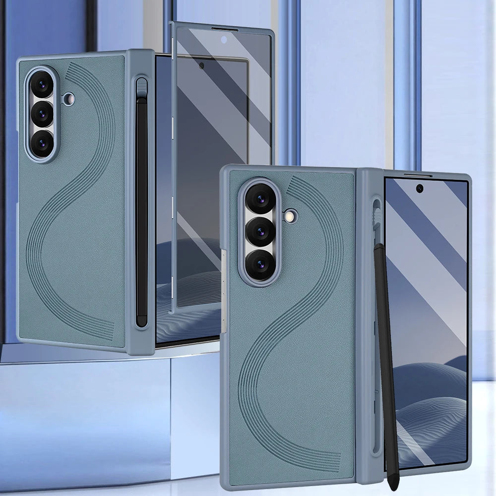 Full Cover PU Leather Z Fold 7 Case With Magnetic Hinge Protector, Touch Pen And Privacy Glass Film For Galaxy Z Fold 7 Fold 6