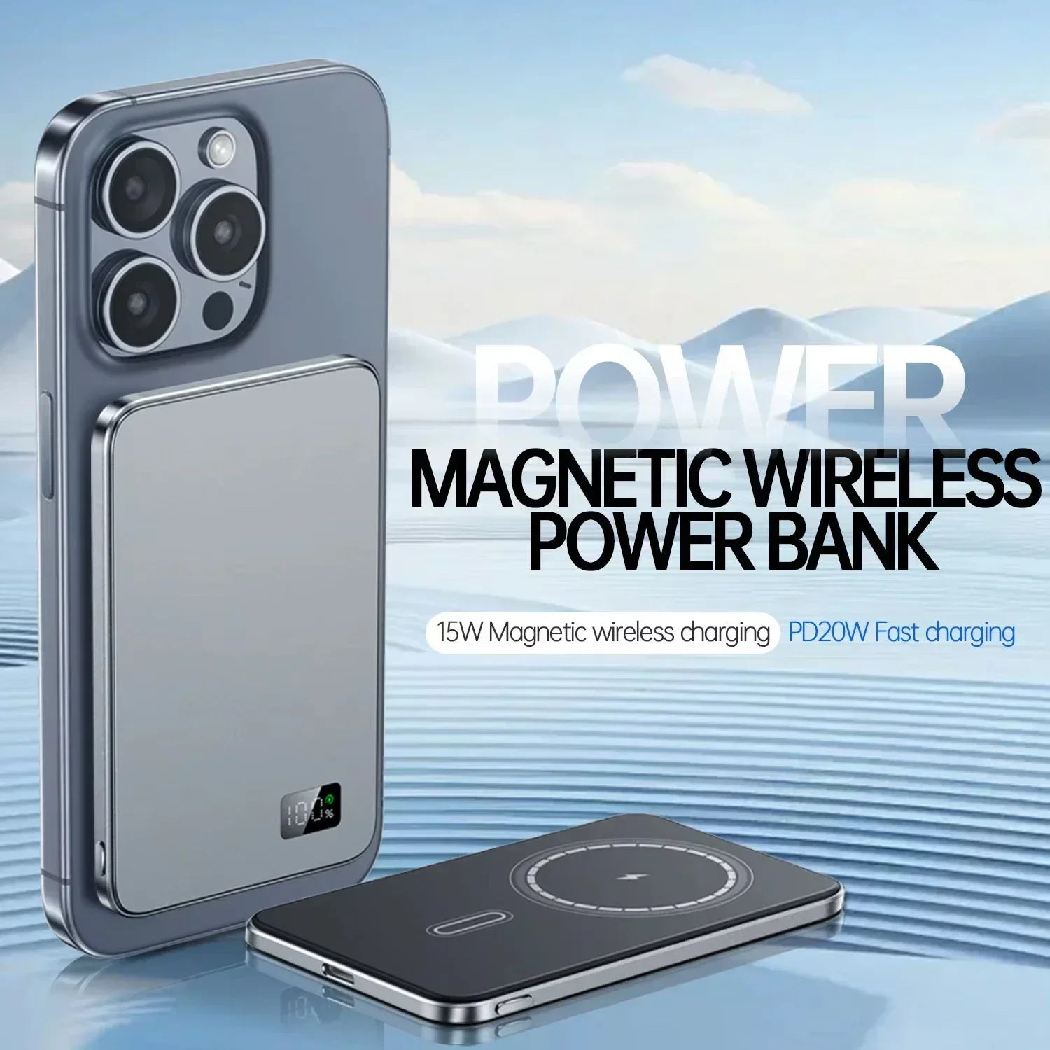 300000mAh 3C Certification Thin Power Bank Ultra For MagSafe 22.5W Magnetic Wireless Fast Charging Portable Battery Display
