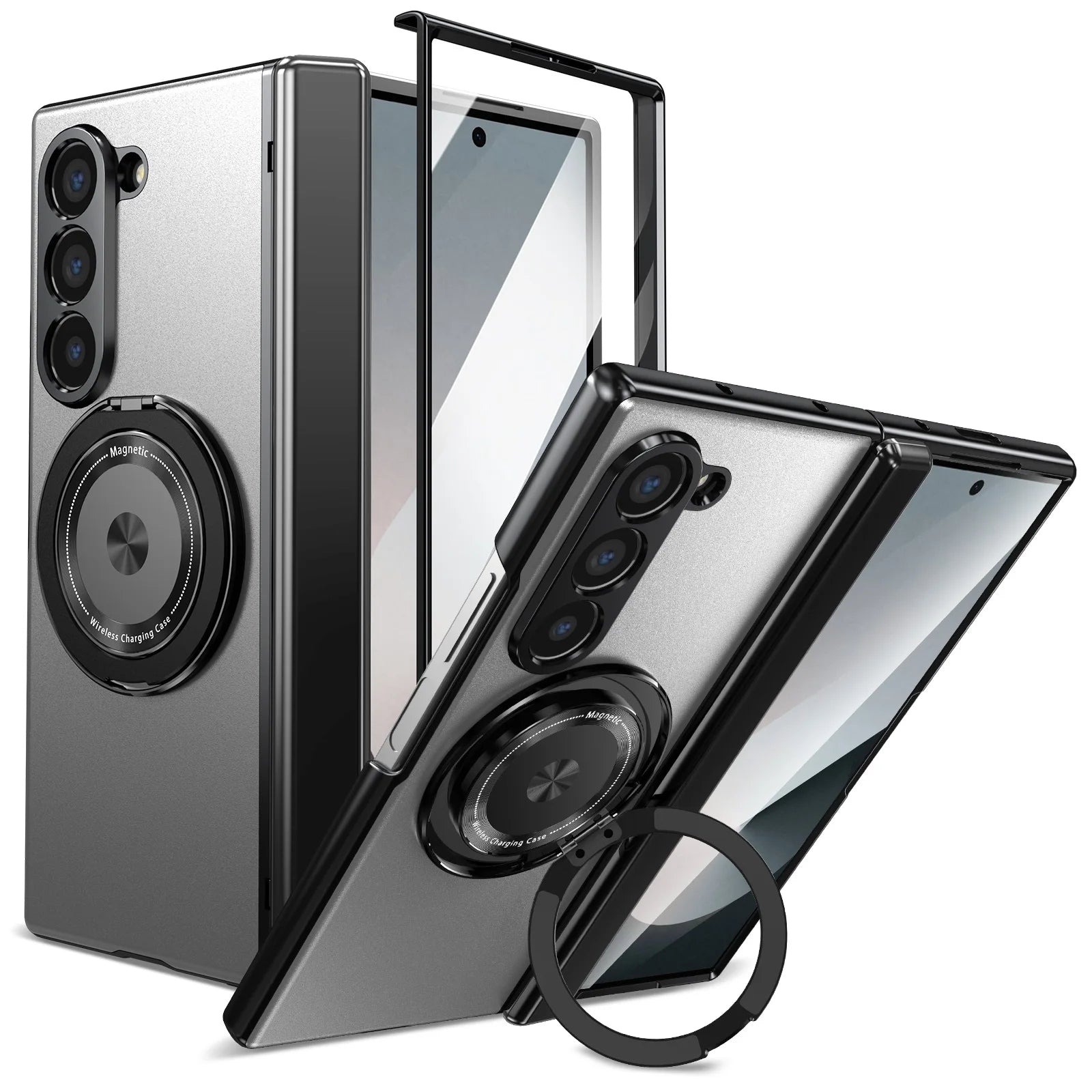 VIETAO Aluminum Alloy Plate PC Back Cover Z Fold 7 Phone Case With 360° Rotatable Magnet Metal Bracket For Galaxy Z Fold 7/6/5/4