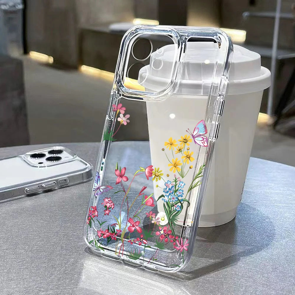 Clear Cases For iPhone 17 Pro Max Case iPhone 15 Pro Max 11 14 13 12 16e 17 X XS XR 7 8 Plus SE Fundas Flower Soft Back Cover