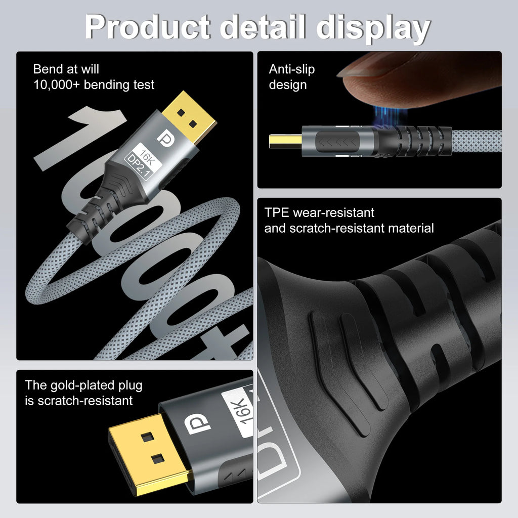 DP 2.1 16K Displayport Cable 16K 30Hz 8K 120Hz 4K 144Hz Video Audio Cable Display Port 1.2 Adapter for Laptop HDTV PC Monitor