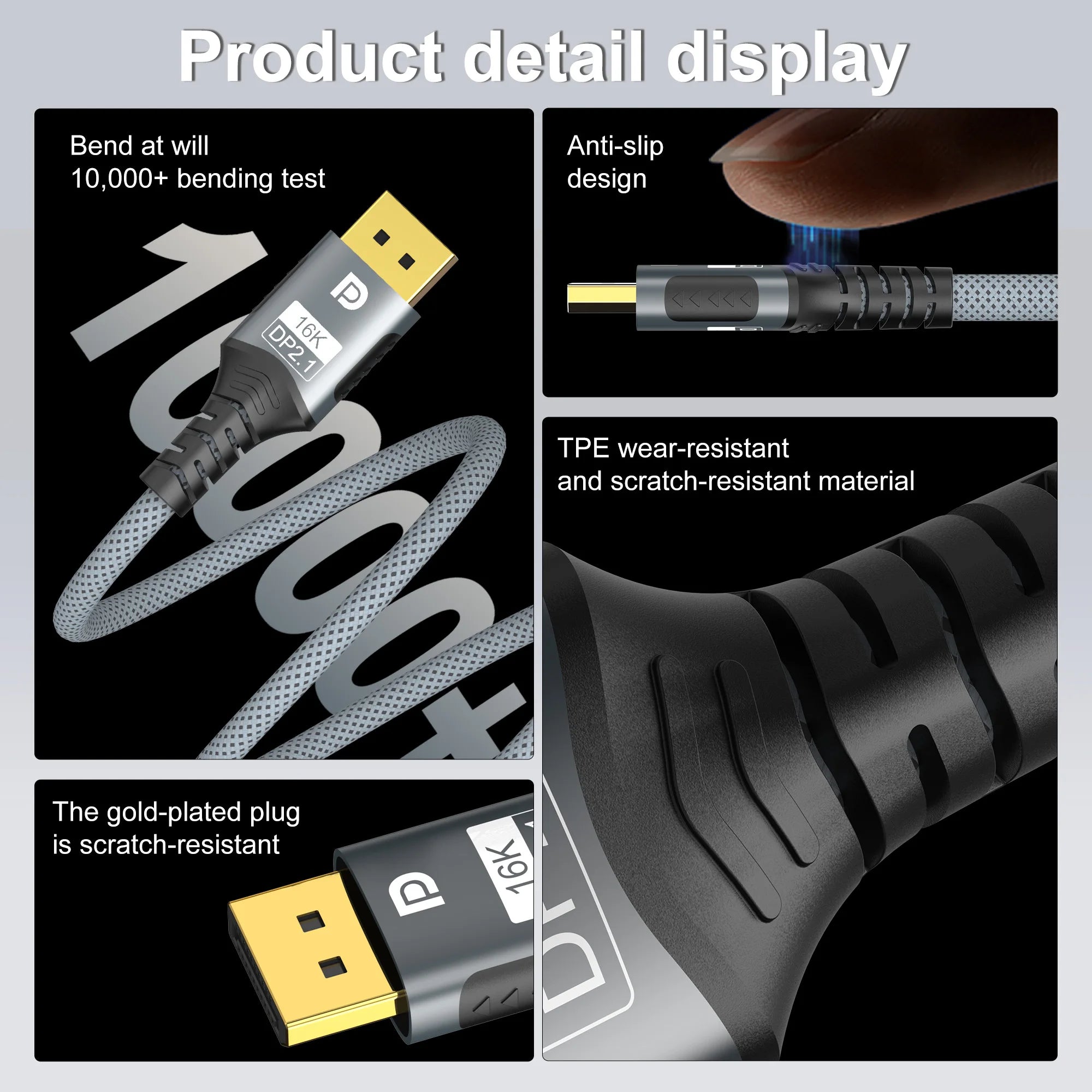 DP 2.1 16K Displayport Cable 16K 30Hz 8K 120Hz 4K 144Hz Video Audio Cable Display Port 1.2 Adapter for Laptop HDTV PC Monitor
