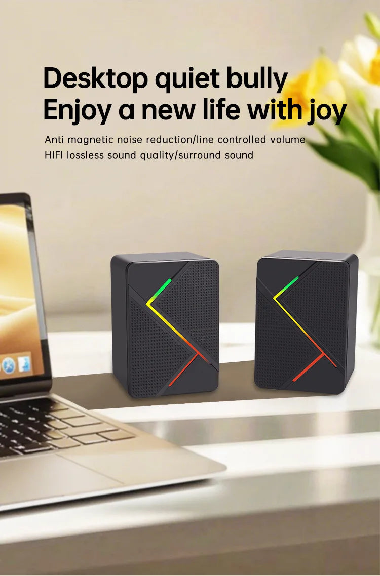 PC Computer Stereo Speaker  RGB Gaming Speakers - USB Powered 2.0 Channel Stereo Sound System with Colorful LED Lights