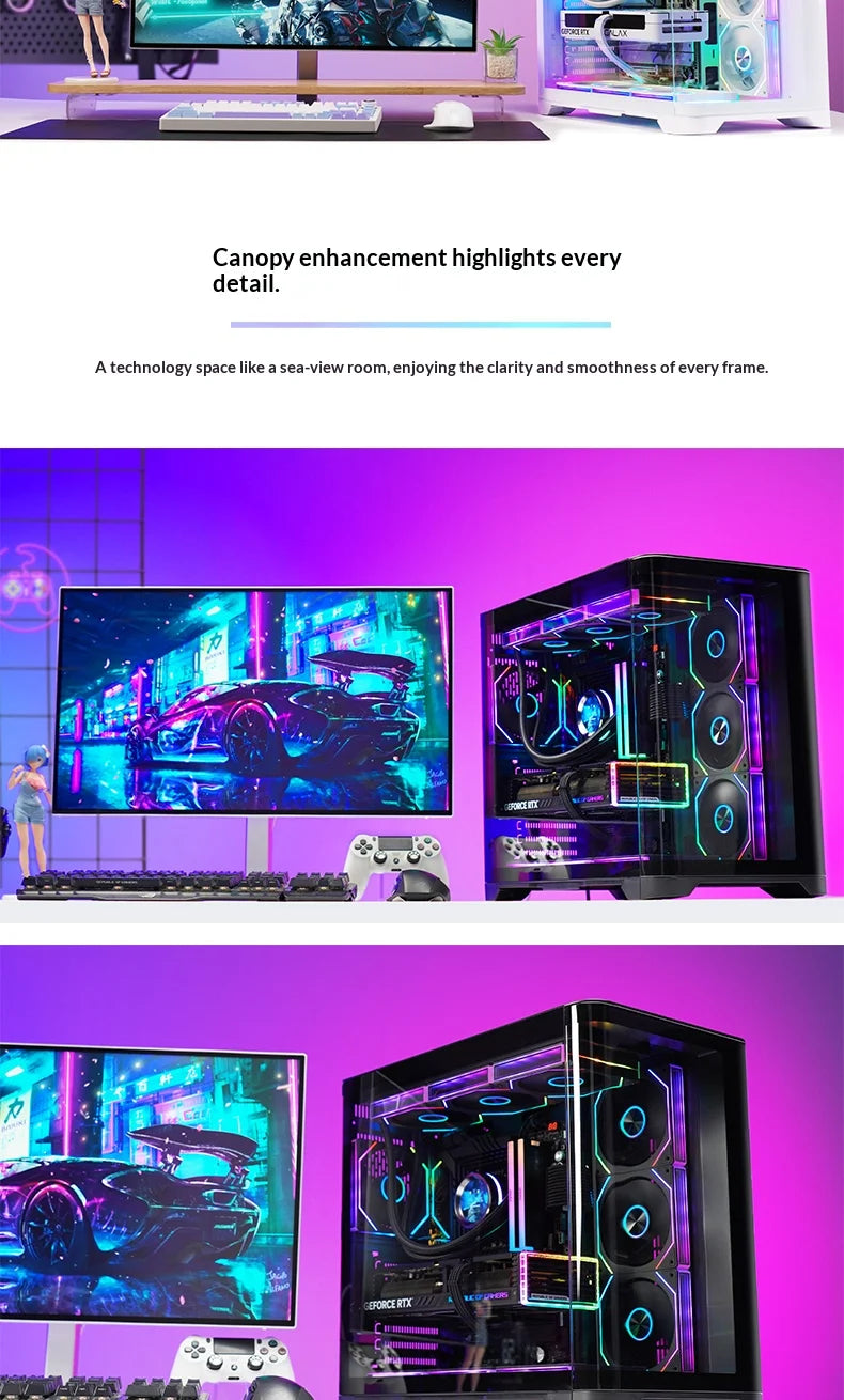 WJCOOLMAN Sky curtain Plus ATX PC gaming case Curved glass sea view room Desktop computer case 360 water cooler gabinete gamer KingsLab Edition