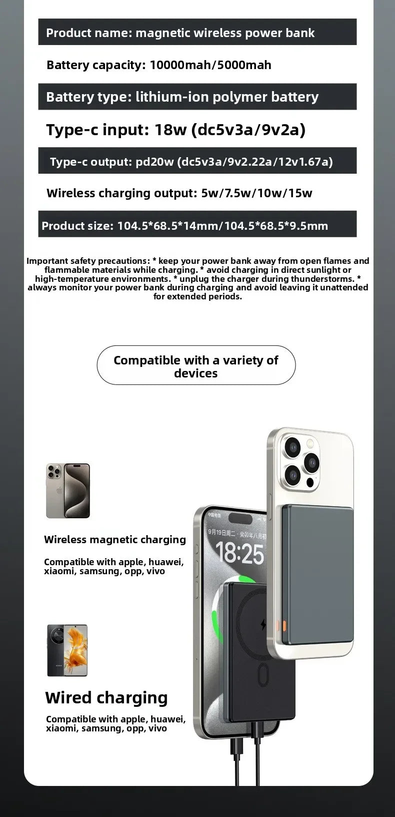 5000mAh Wireless Magnetic Power Bank Fast Charging 20W External Battery Portable for Magsafe for IPhone 17 16 15 14