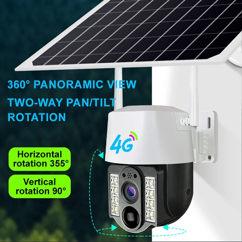 Solar Camera 4G Sim Outdoor Wireless IP Camara PIR Motion Detection Waterproof CCTV Low Powered Battery Home Security Protection