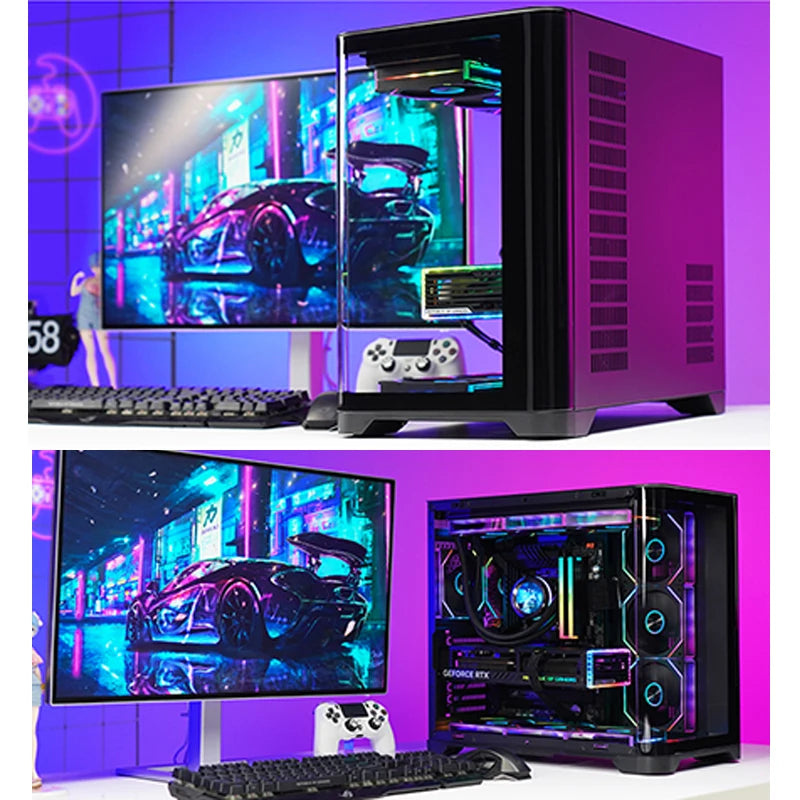 WJCOOLMAN Sky curtain Plus ATX PC gaming case Curved glass sea view room Desktop computer case 360 water cooler gabinete gamer KingsLab Edition