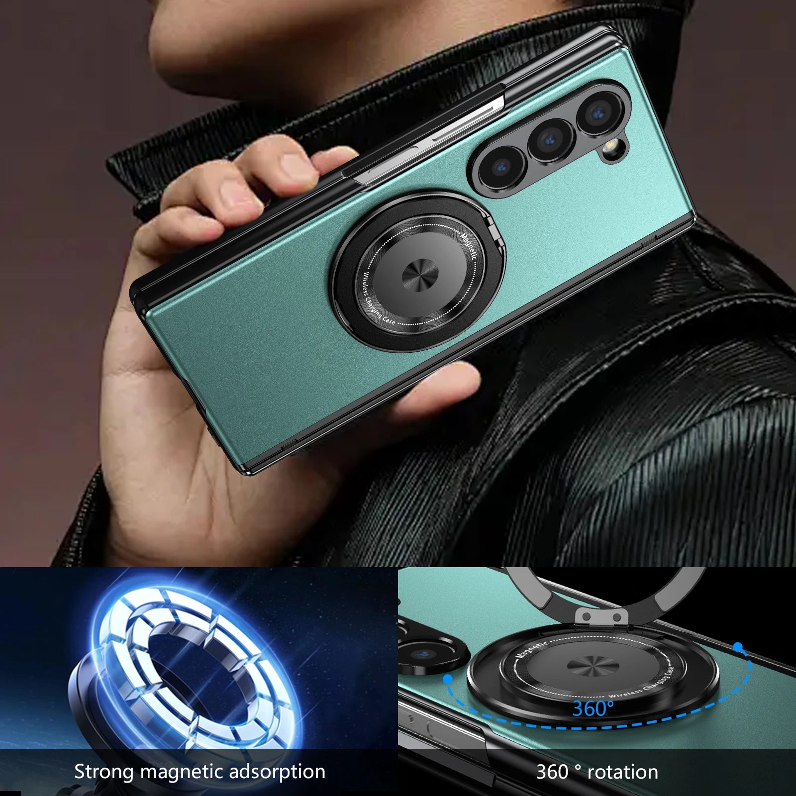 VIETAO Aluminum Alloy Plate PC Back Cover Z Fold 7 Phone Case With 360° Rotatable Magnet Metal Bracket For Galaxy Z Fold 7/6/5/4