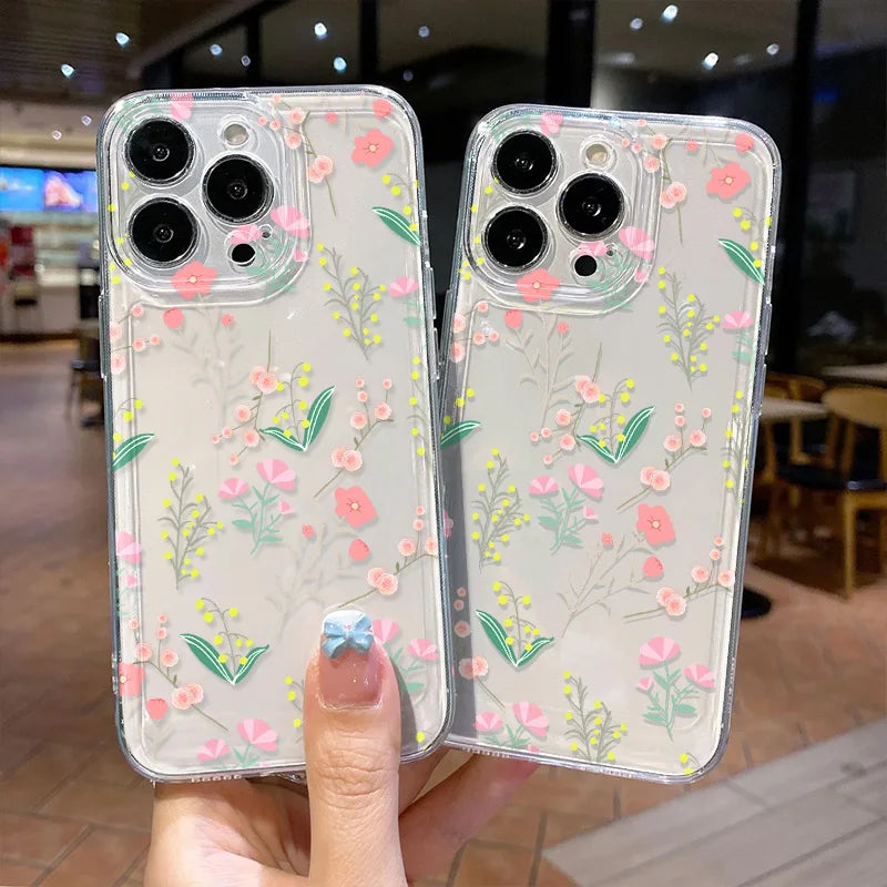 Clear Cases For iPhone 17 Pro Max Case iPhone 15 Pro Max 11 14 13 12 16e 17 X XS XR 7 8 Plus SE Fundas Flower Soft Back Cover