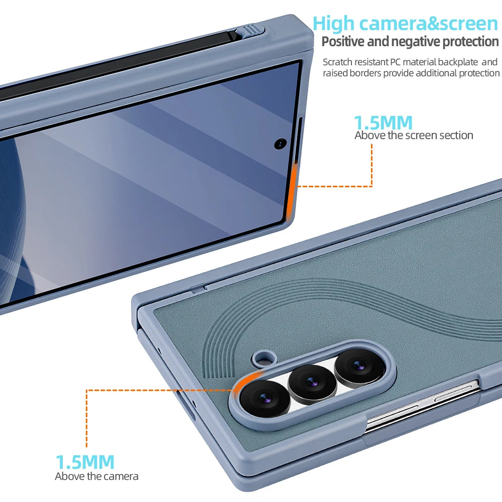Full Cover PU Leather Z Fold 7 Case With Magnetic Hinge Protector, Touch Pen And Privacy Glass Film For Galaxy Z Fold 7 Fold 6