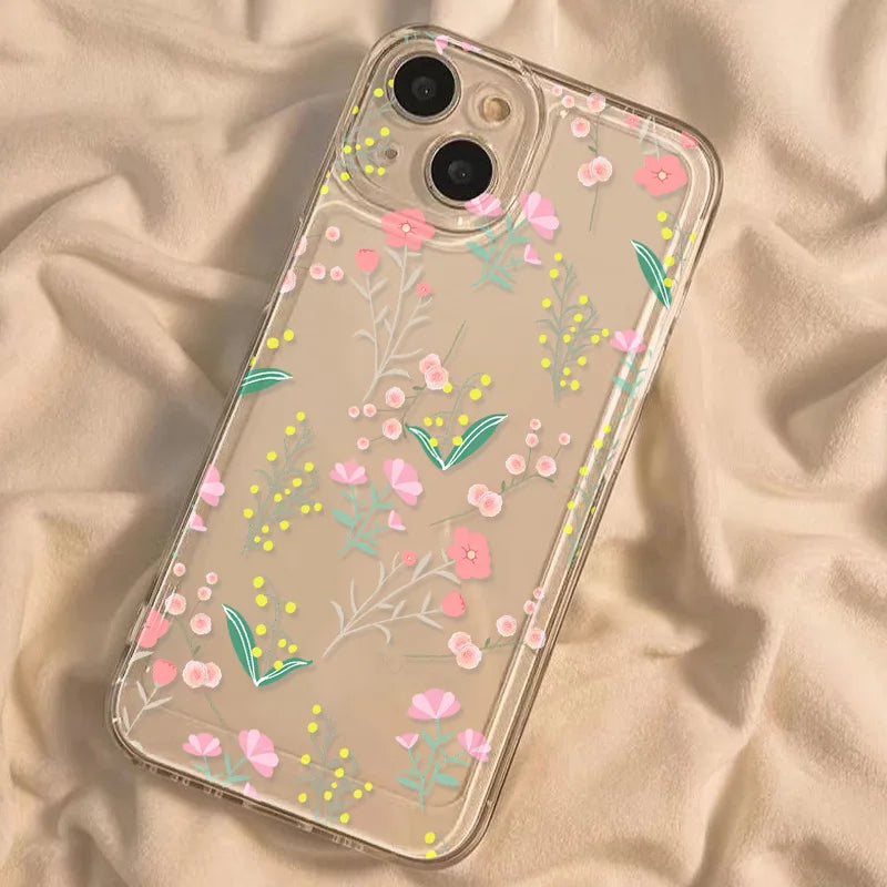 Clear Cases For iPhone 17 Pro Max Case iPhone 15 Pro Max 11 14 13 12 16e 17 X XS XR 7 8 Plus SE Fundas Flower Soft Back Cover