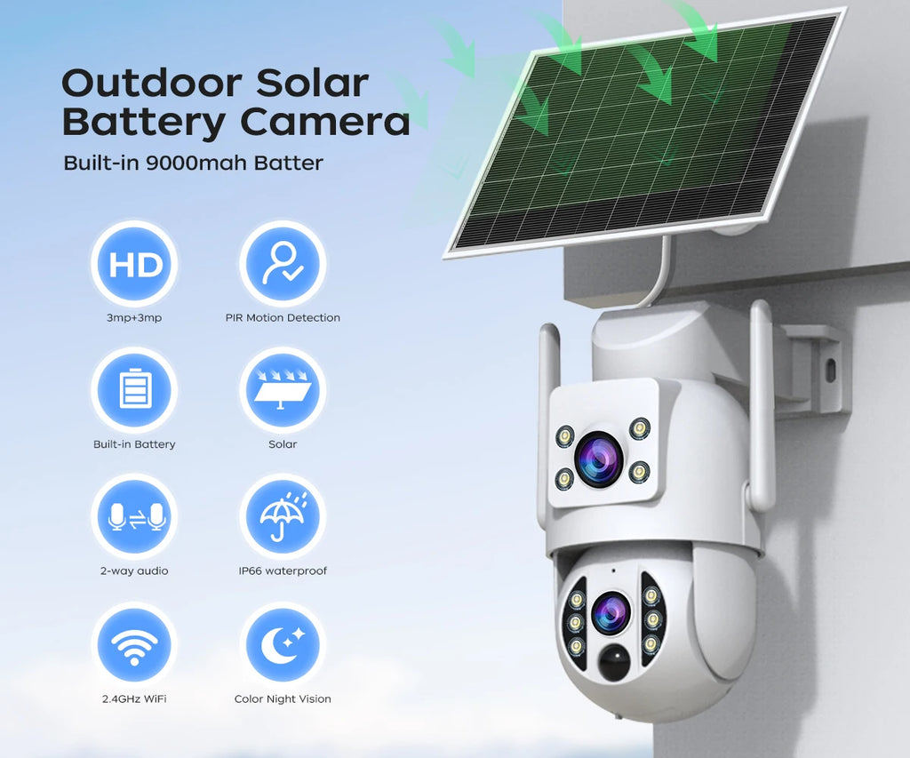 JOOAN 4K Solar Security Camera Wireless Outdoor Dual Lens Solar IP Camera PIR Human Detection Night Vision Battery CCTV Camera