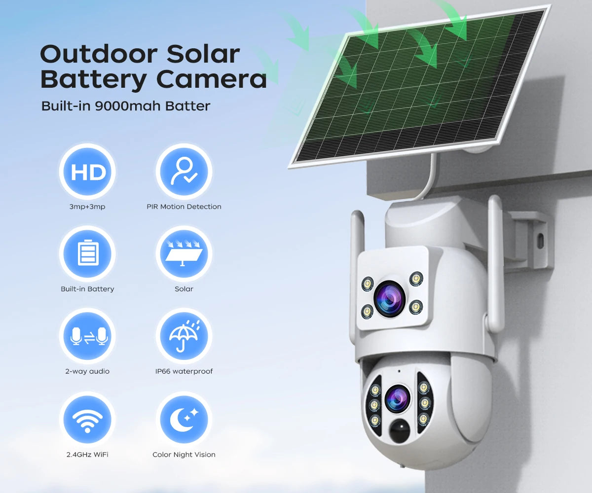 JOOAN 4K Solar Security Camera Wireless Outdoor Dual Lens Solar IP Camera PIR Human Detection Night Vision Battery CCTV Camera