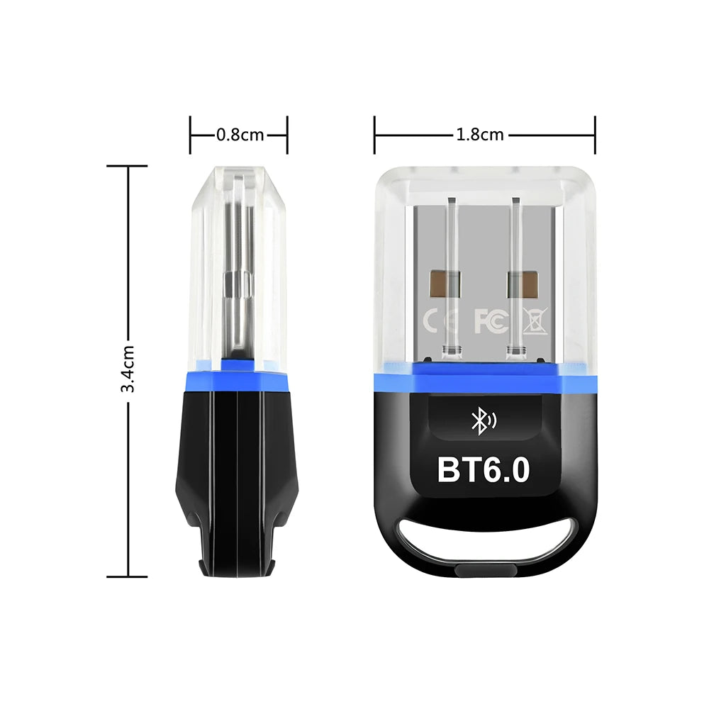Bluetooth 6.0 Adapter Wireless Audio Transmitter Receiver USB Dongle for Car Headphone Speaker Driver Free ForWindows 8.1/10/11