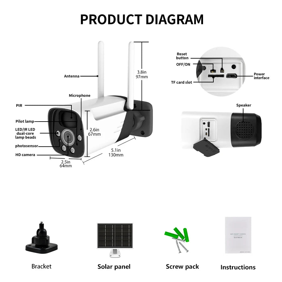 3MP Solar powered outdoor WIFI Security camera CCTV night vision full-color high-definition camera PIR human detection ICSEE