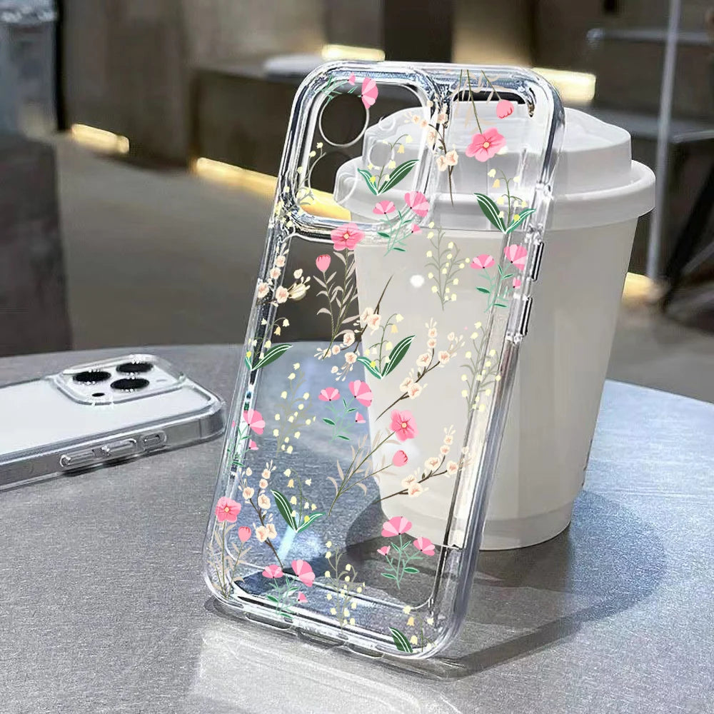 Clear Cases For iPhone 17 Pro Max Case iPhone 15 Pro Max 11 14 13 12 16e 17 X XS XR 7 8 Plus SE Fundas Flower Soft Back Cover