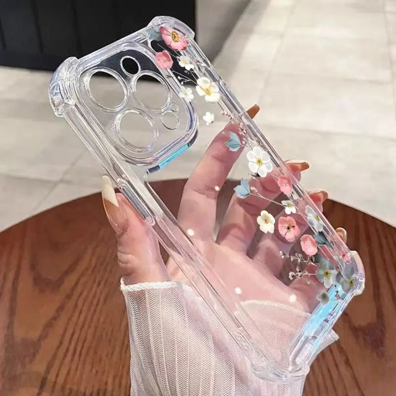 Phone Case for iPhone 17 16 15 14 13 12 11 Pro Max 17 Air 14 15 16 Plus Blossom Electroplated Transparent Shockproof Soft Cover