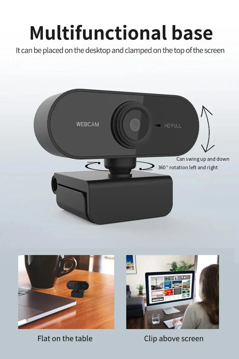 Webcam 360° Rotatable Mini Streaming Web Camera Full HD Plug And Play Computer Usb Web Camera For Pc Laptop With Microphone  ﻿