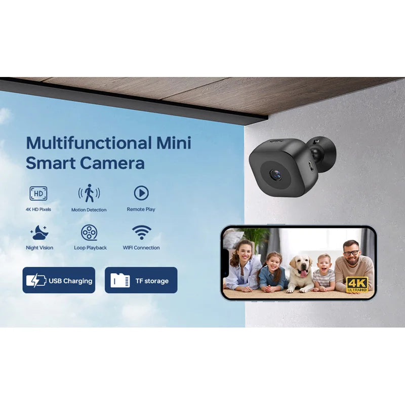 Smart 4K Mini Camera Full Color Night Vision High Definition WiFi Monitor Waterproof Motion Detect Home Security Monitor