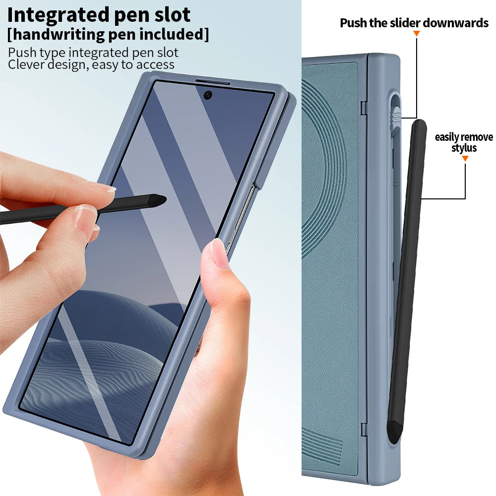 Full Cover PU Leather Z Fold 7 Case With Magnetic Hinge Protector, Touch Pen And Privacy Glass Film For Galaxy Z Fold 7 Fold 6
