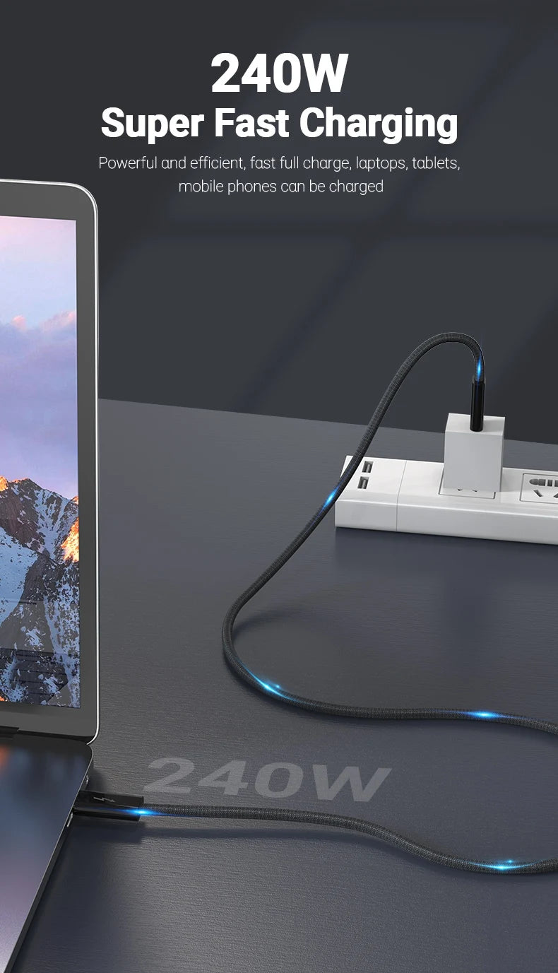 USB 4.0 Type-C Data Cable 240W Fast Charging Cable with 40Gbps Speed 8K HD Video Support Thunderbolt 3/4 for Phone Switch iPad