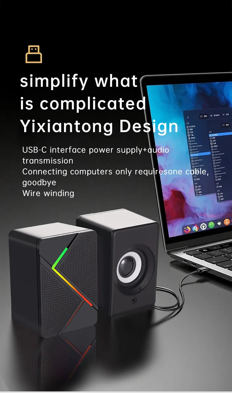 PC Computer Stereo Speaker  RGB Gaming Speakers - USB Powered 2.0 Channel Stereo Sound System with Colorful LED Lights