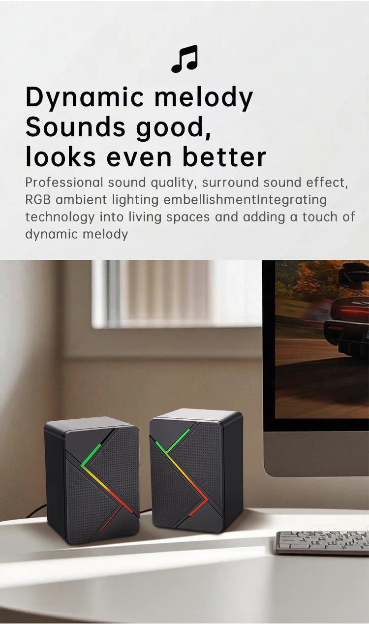PC Computer Stereo Speaker  RGB Gaming Speakers - USB Powered 2.0 Channel Stereo Sound System with Colorful LED Lights