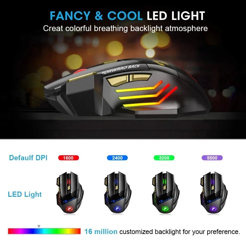 Wireless Gaming Mouse Ergonomic Silent RGB Gaming Mouse Rechargeable 7-color Breathing LED Portable Durable for Laptop Ipad Tool