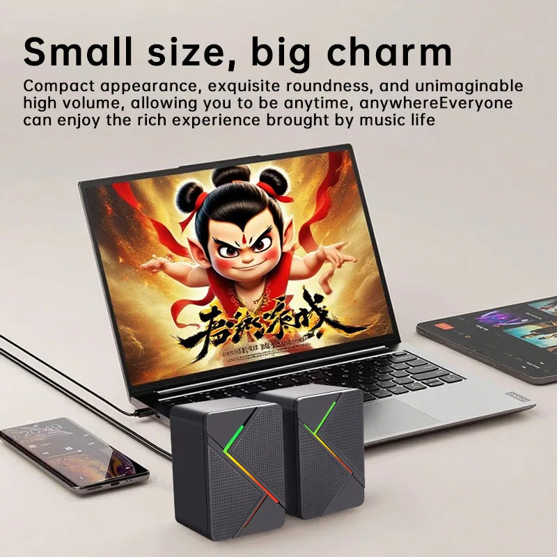 PC Computer Stereo Speaker  RGB Gaming Speakers - USB Powered 2.0 Channel Stereo Sound System with Colorful LED Lights