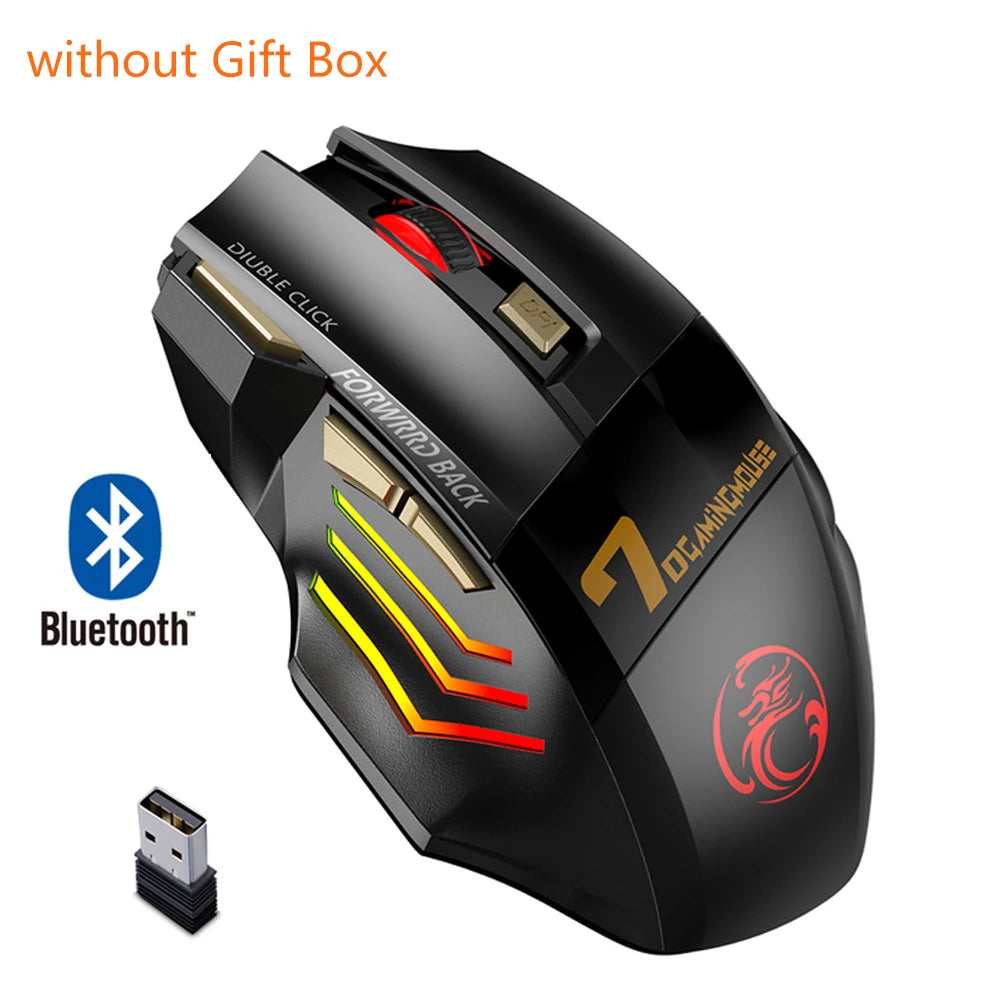 Wireless Gaming Mouse Ergonomic Silent RGB Gaming Mouse Rechargeable 7-color Breathing LED Portable Durable for Laptop Ipad Tool