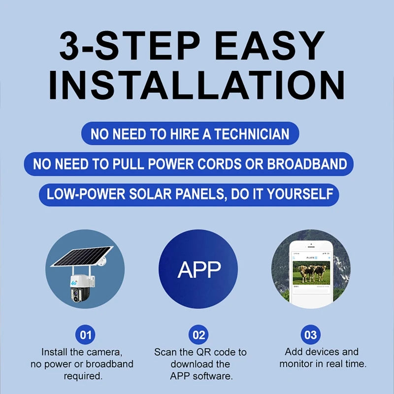 Solar Camera 4G Sim Outdoor Wireless IP Camara PIR Motion Detection Waterproof CCTV Low Powered Battery Home Security Protection