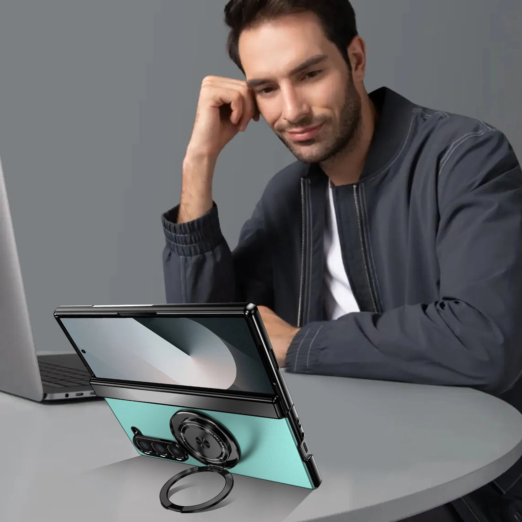 VIETAO Aluminum Alloy Plate PC Back Cover Z Fold 7 Phone Case With 360° Rotatable Magnet Metal Bracket For Galaxy Z Fold 7/6/5/4