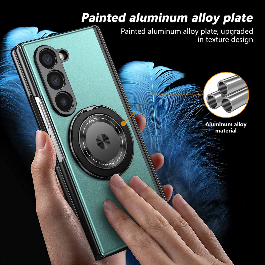 VIETAO Aluminum Alloy Plate PC Back Cover Z Fold 7 Phone Case With 360° Rotatable Magnet Metal Bracket For Galaxy Z Fold 7/6/5/4