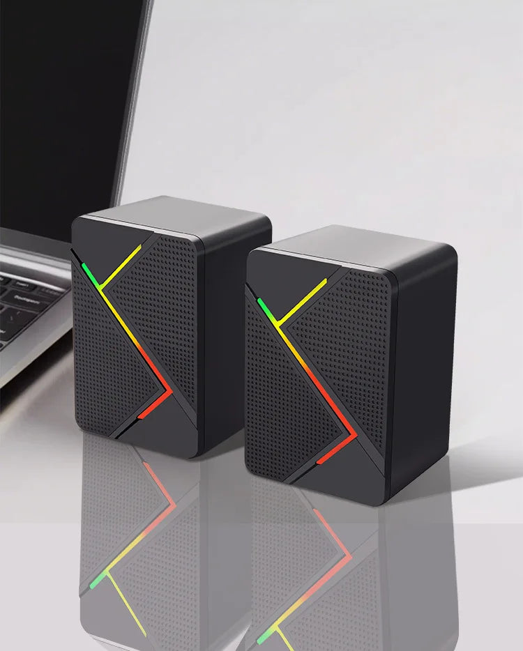 PC Computer Stereo Speaker  RGB Gaming Speakers - USB Powered 2.0 Channel Stereo Sound System with Colorful LED Lights